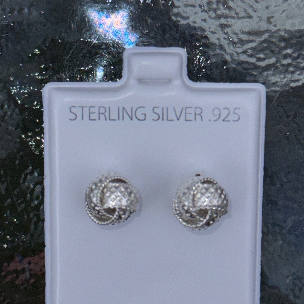 Solid Sterling Silver 925 Engraved Knot Earrings - image 2